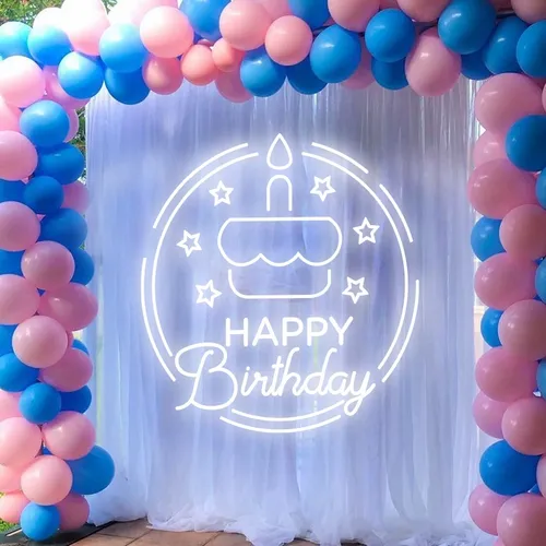 Happy Birthday Cake in Circle Neon Sign - Custom Cups Now