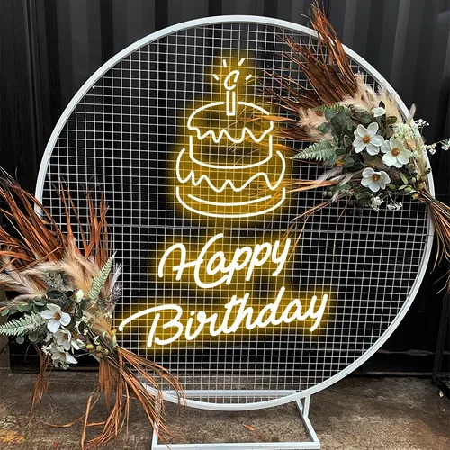 Happy Birthday with Cake on Top Neon Sign - Custom Cups Now