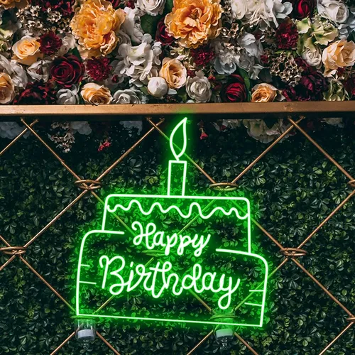 Happy Birthday Text in Big Cake Neon Sign - Custom Cups Now