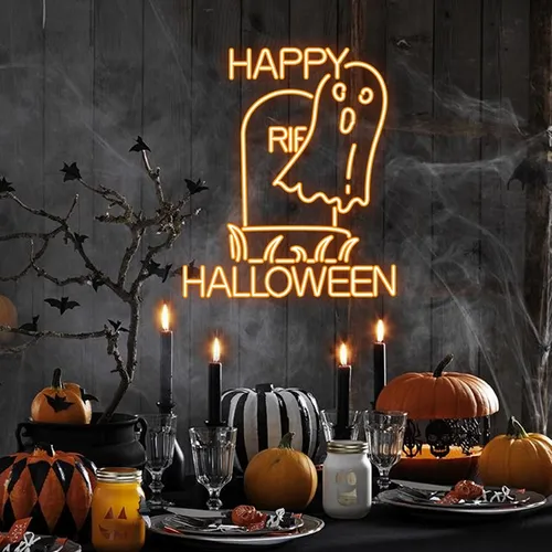 Happy Halloween Ghost Neon Sign - Custom Cups Now