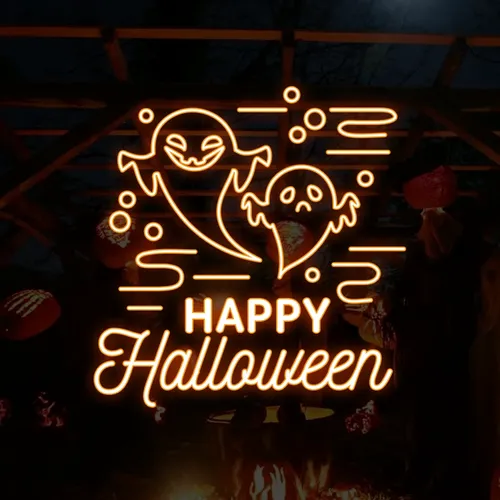 Happy Halloween Two Ghosts Neon Sign - Custom Cups Now