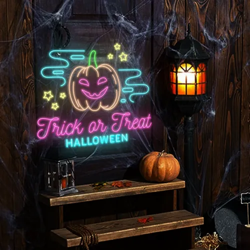Trick or Treat Halloween Neon Sign - Custom Cups Now