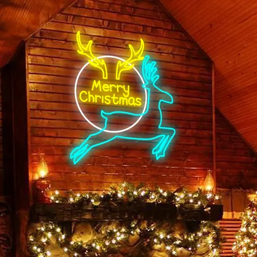 Merry Christmas Deer Neon Sign - Custom Cups Now