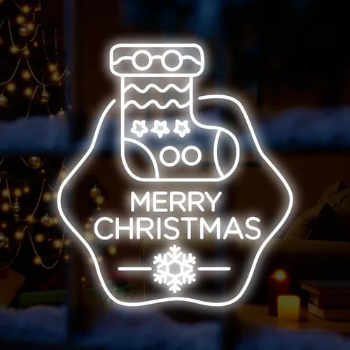 Merry Christmas Handmade Sock Neon Sign - Custom Cups Now