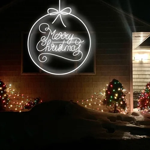 Merry  Christmas Circle Typography Neon Sign - Custom Cups Now