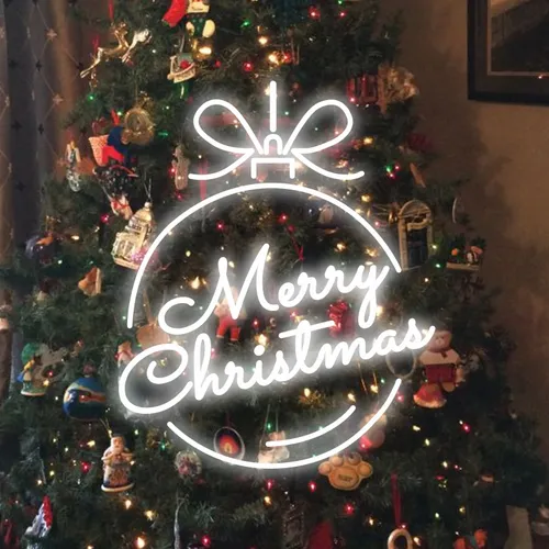 Merry Christmas Circle Text Neon Sign - Custom Cups Now