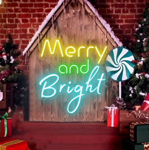 Merry & Bright Neon Sign - Custom Cups Now