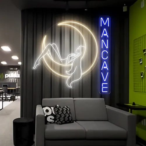 Moon Woman Mancave Neon Sign - Custom Cups Now