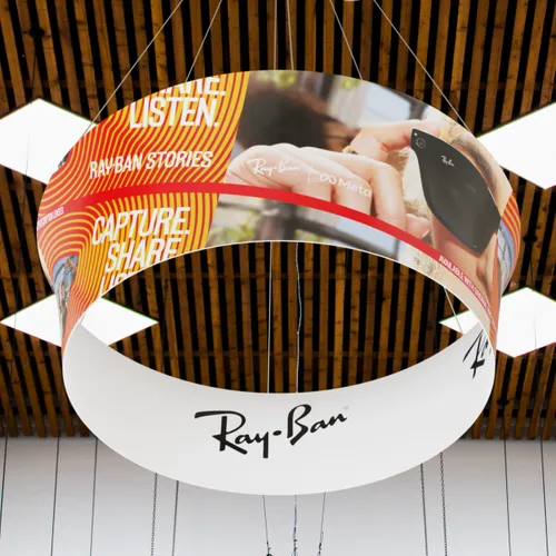 Custom Tapered Circle Personalized Trade Show Hanging Signs - Custom Cups Now