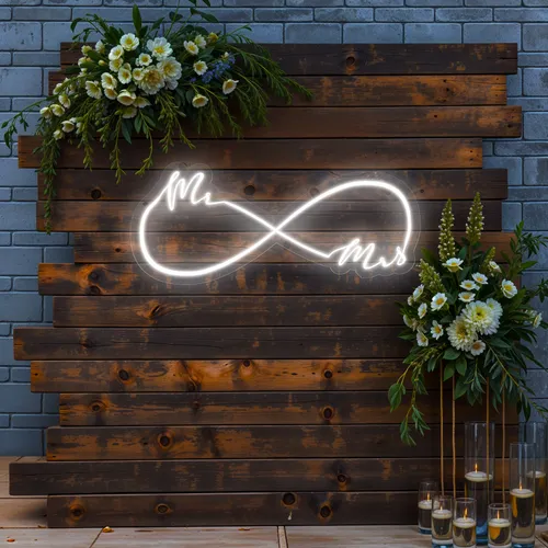 Mr and Mrs Infinity Wedding Neon Sign - Custom Cups Now