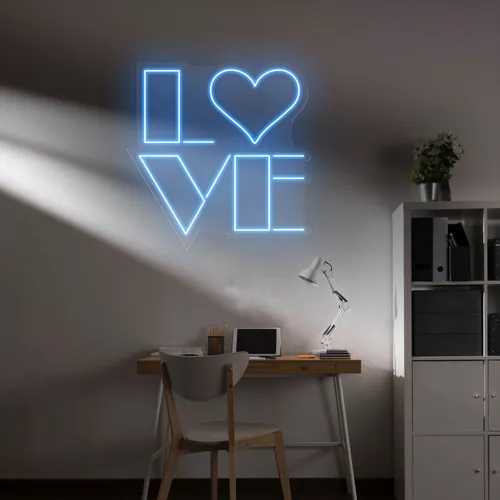 Love Blue Neon Sign - Custom Cups Now