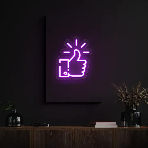 Purple Thumbs Up Neon Sign - Custom Cups Now