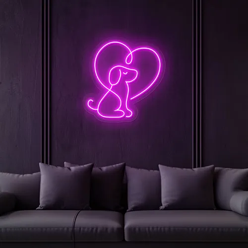 Scribble Dog Heart Neon Sign - Custom Cups Now