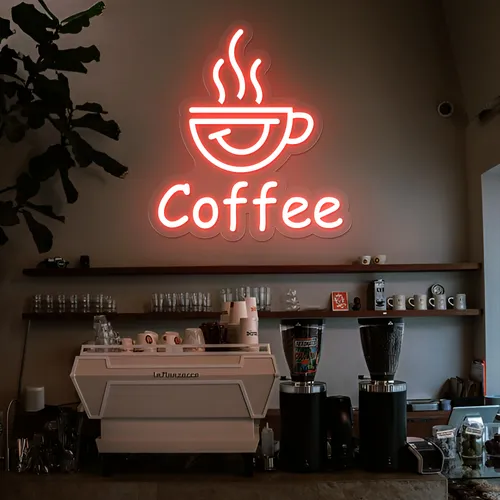 Thrilled Coffee Neon Sign - Custom Cups Now