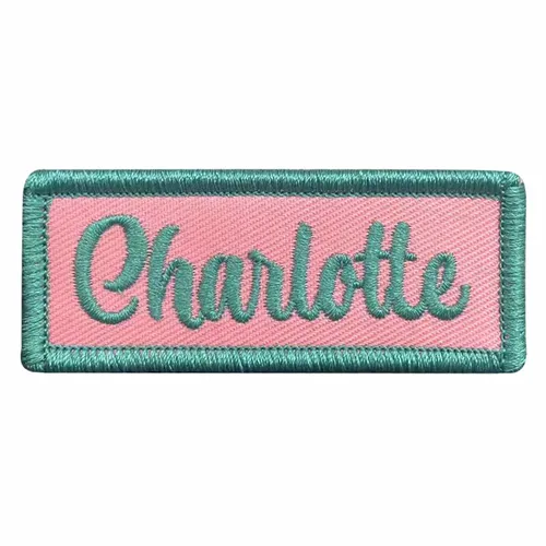 Teal and Pink Charlotte Name Patch - Custom Cups Now