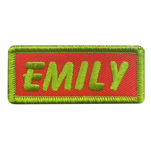 Lime Green and Red Emily Name Patch - Custom Cups Now