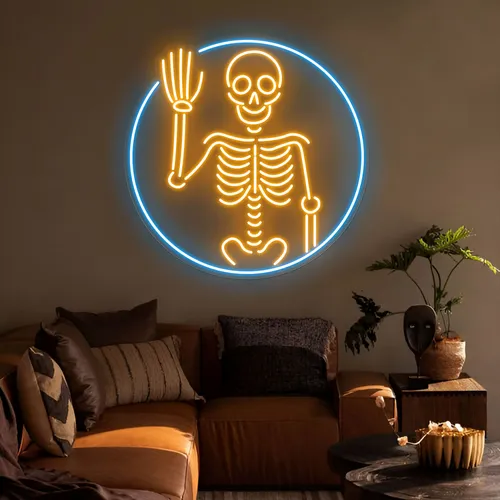 Waving Skeleton Neon Sign - Custom Cups Now