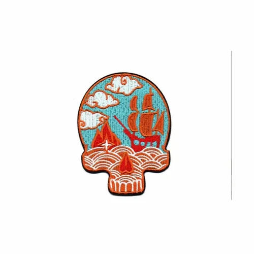 Blue and Orange Pirate Mural Skull Patch - Custom Cups Now