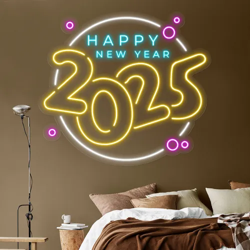 Colorful New Year Neon Sign - Custom Cups Now