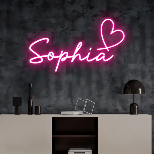 Sophia with Heart Neon Sign - Custom Cups Now