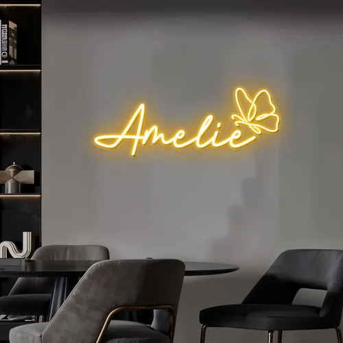 Amelie with Butterfly Neon Sign - Custom Cups Now