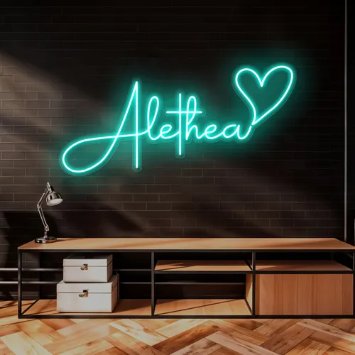 Alethea with Heart Neon Sign - Custom Cups Now