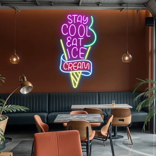Stay Cool n Eat Ice Cream Neon Sign - Custom Cups Now
