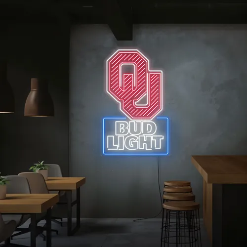 OU Bud Light Neon Sign - Custom Cups Now