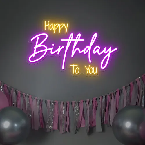 Bright Happy Birthday Neon Sign - Custom Cups Now