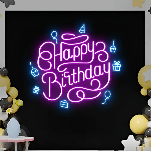 Happy Birthday Vibes Neon Sign - Custom Cups Now
