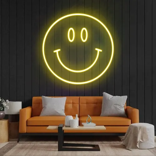 Yellow Neon Smile Sign - Custom Cups Now
