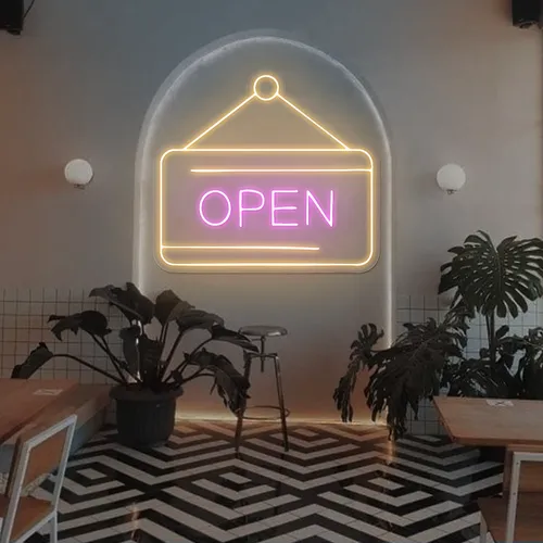 Retro Open Neon Sign - Custom Cups Now