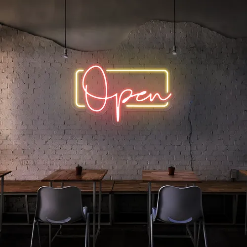 Modern Open Neon Sign - Custom Cups Now