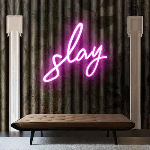 Glowing Slay Pink Neon Sign - Custom Cups Now