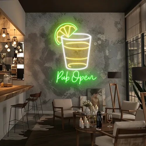 Pub Open Sip Glass Neon Sign - Custom Cups Now