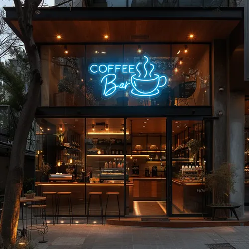 Coffee Bar Window Neon Sign - Custom Cups Now