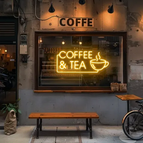 Coffee Tea Window Neon Sign - Custom Cups Now