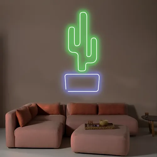 Cactus Vertical Neon Sign - Custom Cups Now