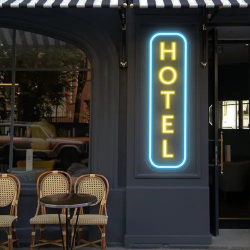 Hotel Vertical Neon Sign - Custom Cups Now