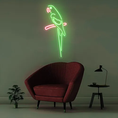 Green Parrot Vertical Neon Sign - Custom Cups Now