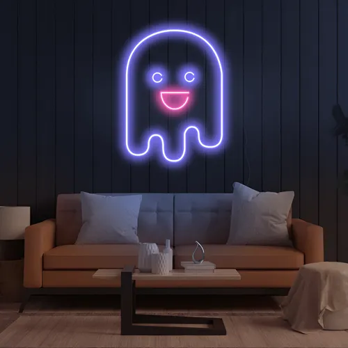 Ghost Cartoon Vertical Neon Sign - Custom Cups Now