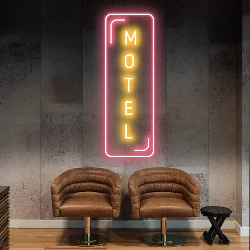 Motel Vertical Neon Sign - Custom Cups Now