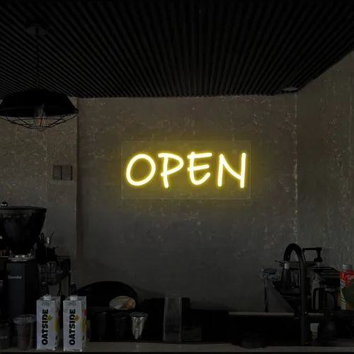 Open Neon Sign (small handwritten style) - Custom Cups Now