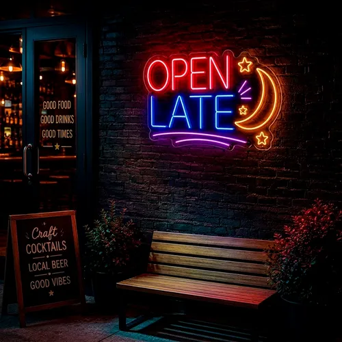 Custom Open Late Neon Signs - Custom Cups Now