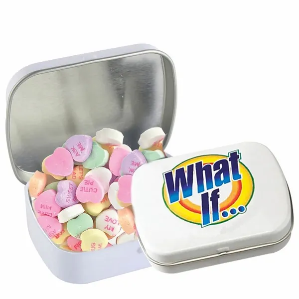 Domed Tin - Imprinted Conversation Hearts - Custom Cups Now