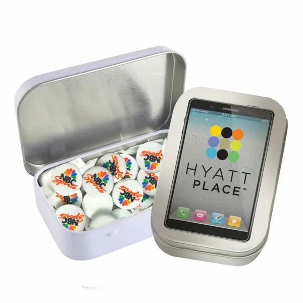 Rectangular Tin - Imprinted Round Mints - Custom Cups Now