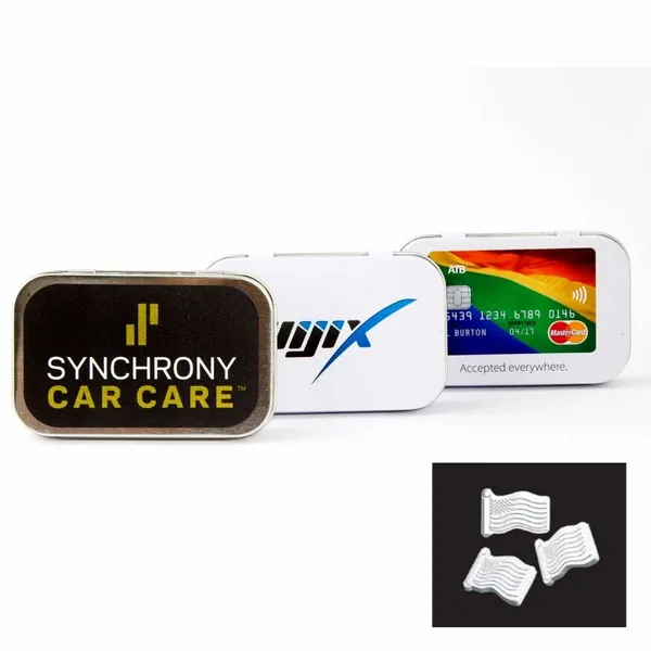 Rectangular Tin with American Flag Shaped Mints - Custom Cups Now