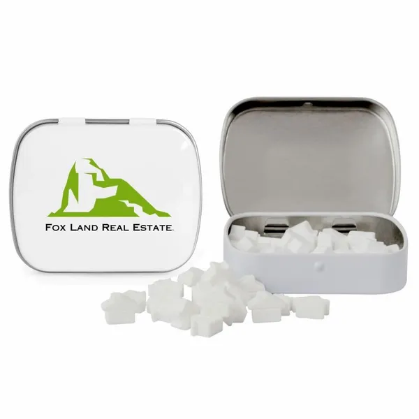 Domed Tin with House Shaped Mints - Custom Cups Now