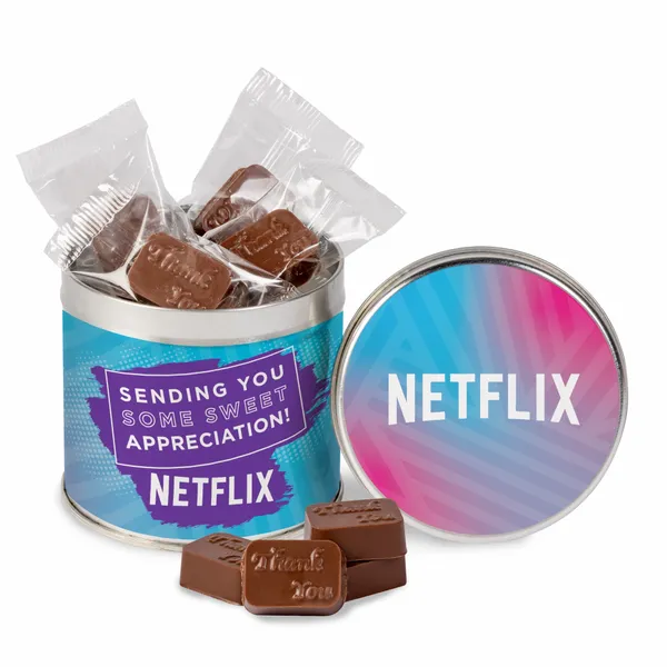 Round Tin with Molded Chocolates - Custom Cups Now