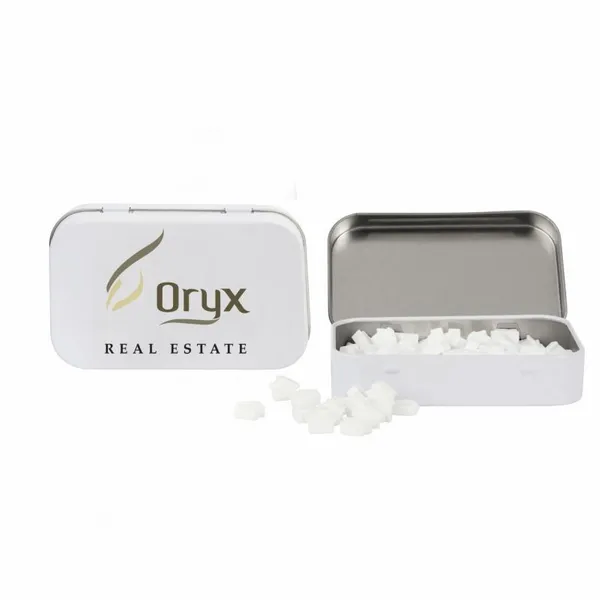 Rectangular Tin with House Shaped Mints - Custom Cups Now
